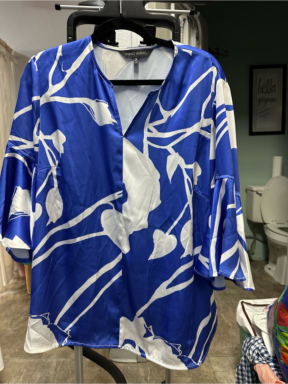 Ming Wang Royal Blue & White Abstract Floral Tunic